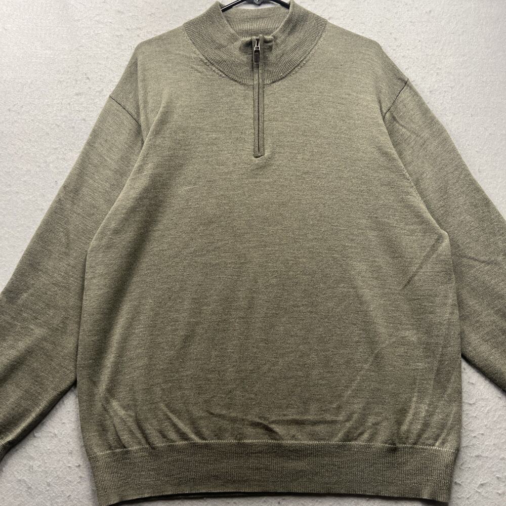 Jos A Bank Traveler Sweater Mens XL Olive Merino Wool Quarter Zip Pullover